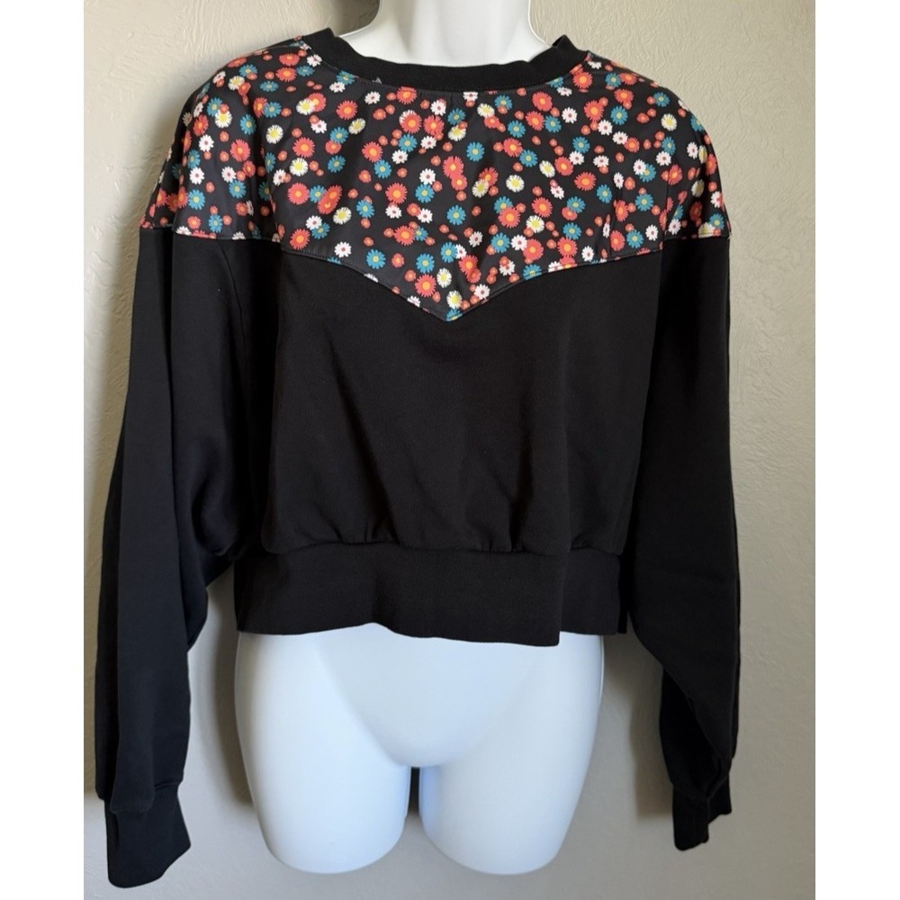Nike Heritage Crop Sweatshirt‎ Womens Size Large Black Floral Print Sweater